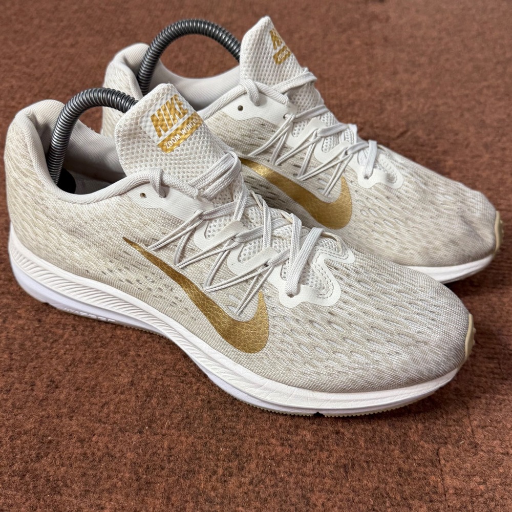 A+ Gym Nike Air Zoom Winflo 5 Womens Running Shoes Grey Gold AA7414-008 Size 9